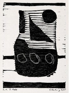 o. T. -Boot-, 1995, Holzschnitt, 13,5 x 9,8 cm auf 19,8 x 20,8 cm Buchdruckpapier