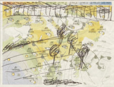 Landschaft, ca. 2009, Kugelschreiber auf Zeitungspapier, 9 x 12 cm