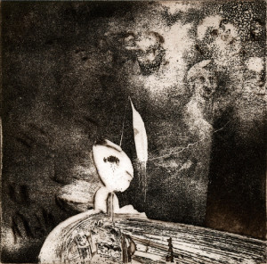G. Bekker, kurz vor der Nacht, 1980, Aquatinta mit Strichätzung, 10,8 x 11 cm, sign 1/1