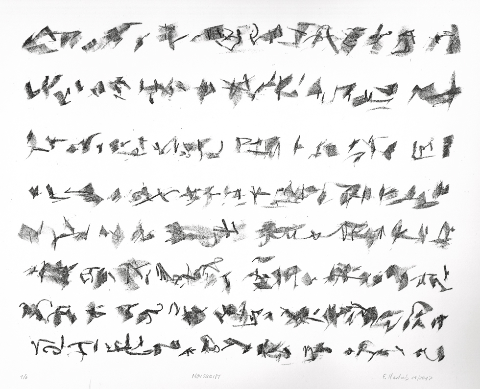 NOVSKRIPT, 11/2017, Kreide-Lithographie, 24,5 x 31 cm auf 39 x 56 cm sommerset-Papier, sign. 1/6