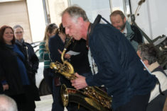 Hinrich Beermann, Saxophon, zur Ausstellungseröffnung am 14.04.2018, Foto: B. Lau