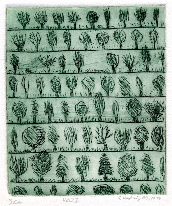 E. Hartwig, HOLZ I, 09/2016, Kaltnadelradierung, 14,3 x 12 cm, sign. Ie.a.
